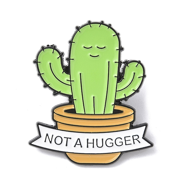 Not A Hugger Enamel Pins, Zinc Alloy Lapel Pin Backs for Backpack Clothes, Black, Cactus, 30x26mm